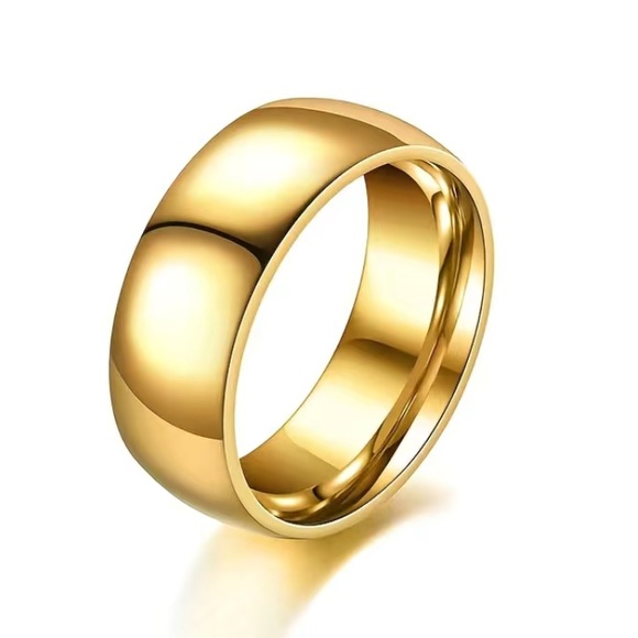 💕5/$15 Men’s Gold 8mm Stainless Steel Band, NEW - Picture 1 of 6